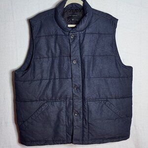 Banana Republic Cotton Poly Blue Lined Button Up Full Zip Canvas Puffer Vest XXL